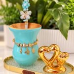 Mate de madera color celeste con bombilla