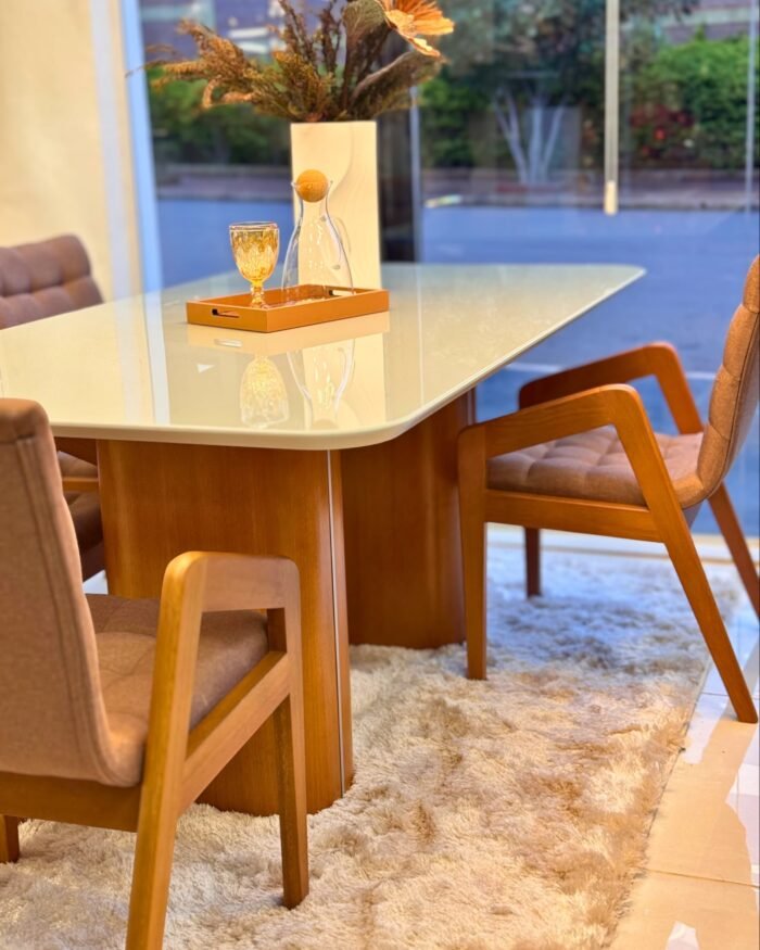 Mesa Madri de 1,80x1 m, con tapa de vidrio Off White - Imagen 2