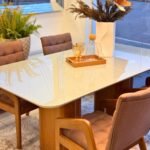 Mesa Madri de 1,80x1 m, con tapa de vidrio Off White