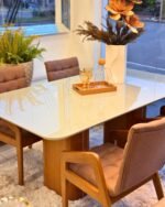 Mesa Madri de 1,80x1 m, con tapa de vidrio Off White
