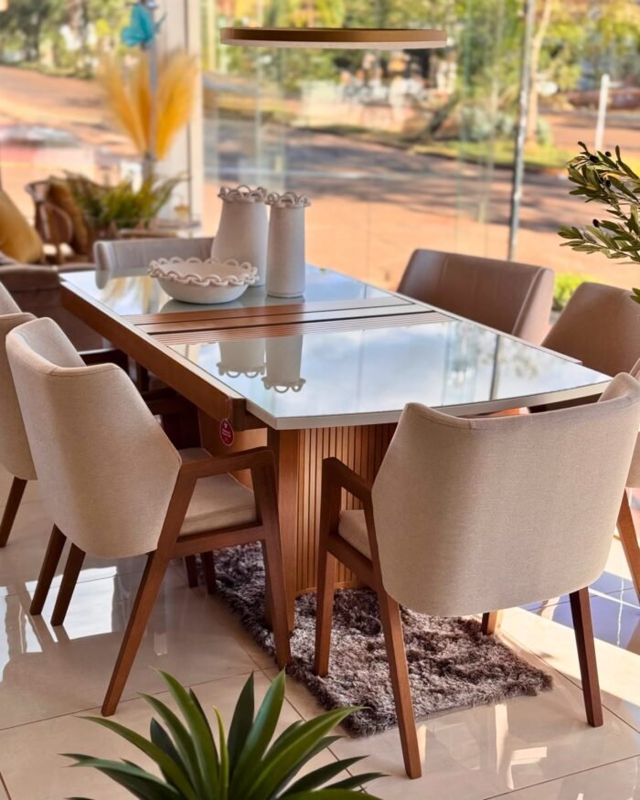 Mesa extensible Gales con tapa de vidrio blanco, 1.60/2.20m - Imagen 4
