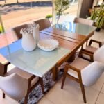 Mesa extensible Gales con tapa de vidrio blanco, 1.60/2.20m