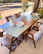 Mesa extensible Gales con tapa de vidrio blanco, 1.60/2.20m