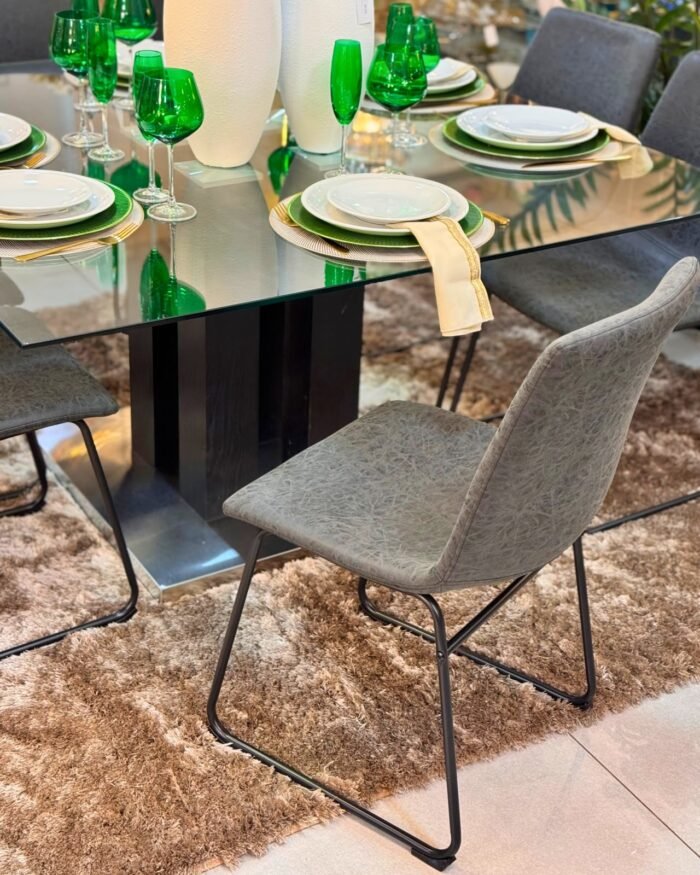 Mesa tapa de vidrio 1.40x1.40m + 8 sillas diseño industrial - Imagen 5